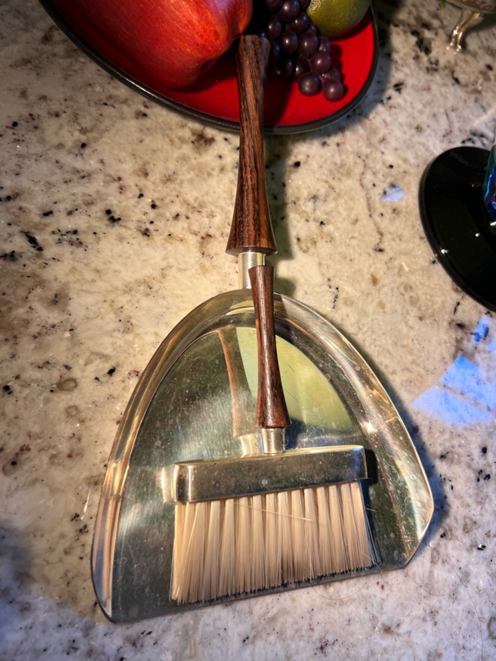 Vintage Mud Century Silver Dust Pan and Brush with RoseWood Handle